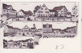 GRUSS aus MÖNCHALTORF (Zch.) Lithographie mit 4 Bilder. 1901