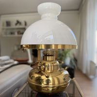 Vintage Brass Oil Lamp with White Glass Shade