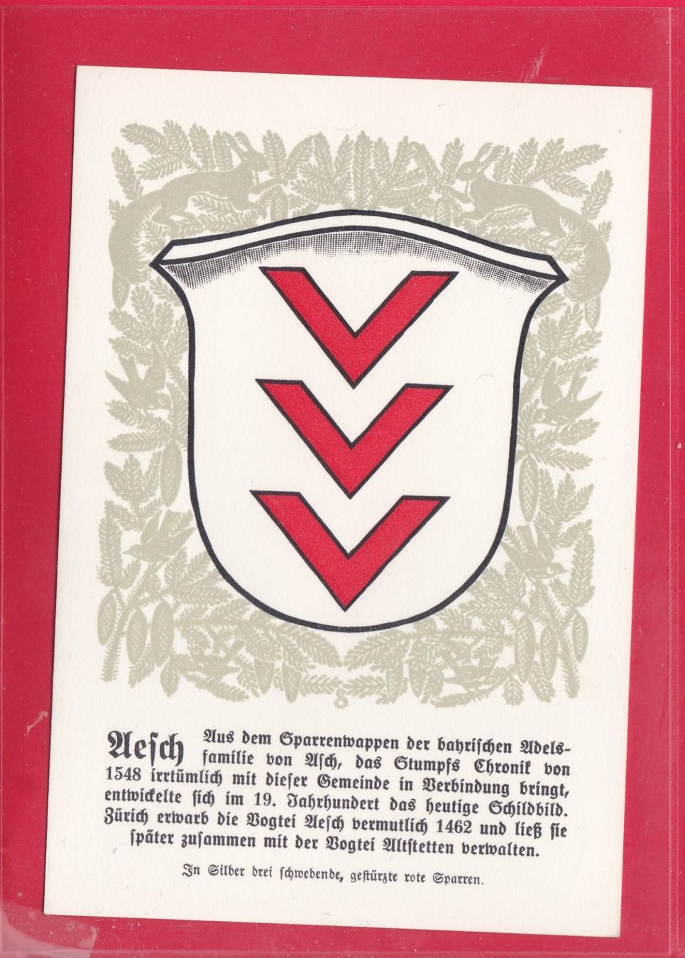 Cartoline postali: ZÜRCHER GEMEINDEWAPPEN, AESCH – Usato da Oberrieden venduto da Gebirgsstelze