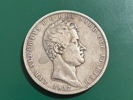 Italienische Silbermünze: Albert 1837,