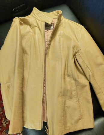 Elegante Vintage-Lederjacke, hellbeige, Grösse 40 (M)