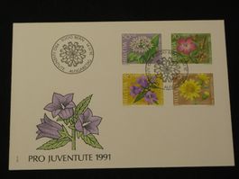 Pro Juventute FDC 1991 Nr. 319 - 322 Waldblumen