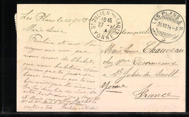 Cartoline postali: AK Les Plans L'Argentine, 1914 – Usato da Berlin venduto da bartko-reher 1