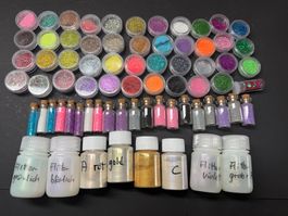 Grosses Lot Flitter und Glitter, Perlglanzpigmente etc.