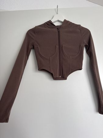 Braune Corsage Jacke mit Kapuze, Herbst Trend, Gr. S