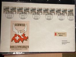CH 1991 R-FDC 11er-Streifen Rolle 45 Rp. Postbeförderung