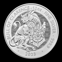 10 OZ UNZE THE ROYAL TUDOR BEASTS BULL OF CLARENCE SILBER