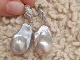 Elegante Barock Perlenohrringe, Zirkonia, Silber 925, top!