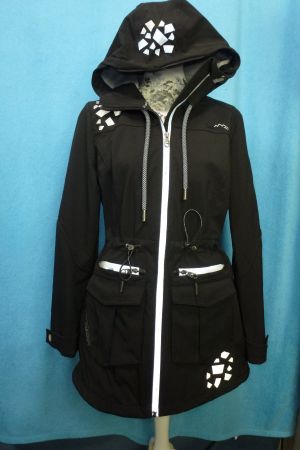 MARIKOO ÜBERGANGS JACKE SCHWARZ GR 40 KAPUZE LONGJACKE NEU