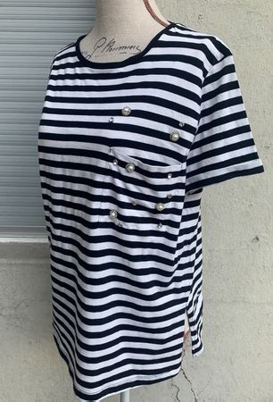 Superbe t-shirt marinière OLTRE perles&diamants brodés t.M-L