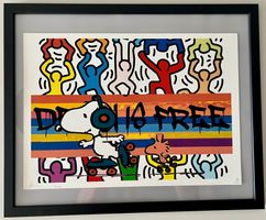DEATH NYC Pop Art „Snoopy & Keith Haring“, Ltd.x/100 + cadre