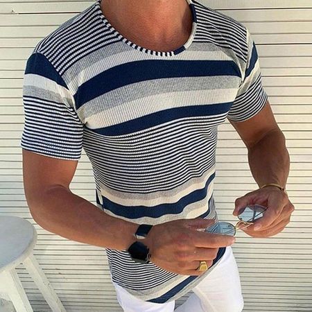 NEUES Herren Strick - Shirt Weiss-Blau Gr. M - 222463