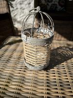 Windlicht Metall und Jute grau neuwertiger Zustand