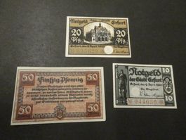 Dt. Reich, Erfurt - 3 Notgeldscheine