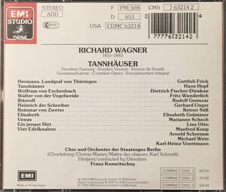 CDs: Wagner - Tannhäuser (Konwitschny) – Gebraucht aus Grüningen von azulamarillo 1