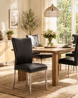 Design Esszimmerstuhl schwarz Leder Edelstahl bequem