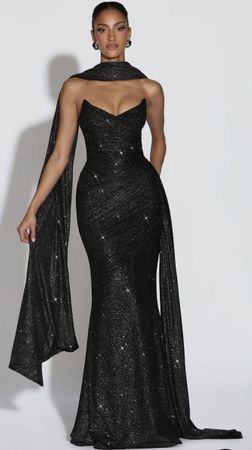 Robe de soirée noire scintillante - Taille 40 - Neuf