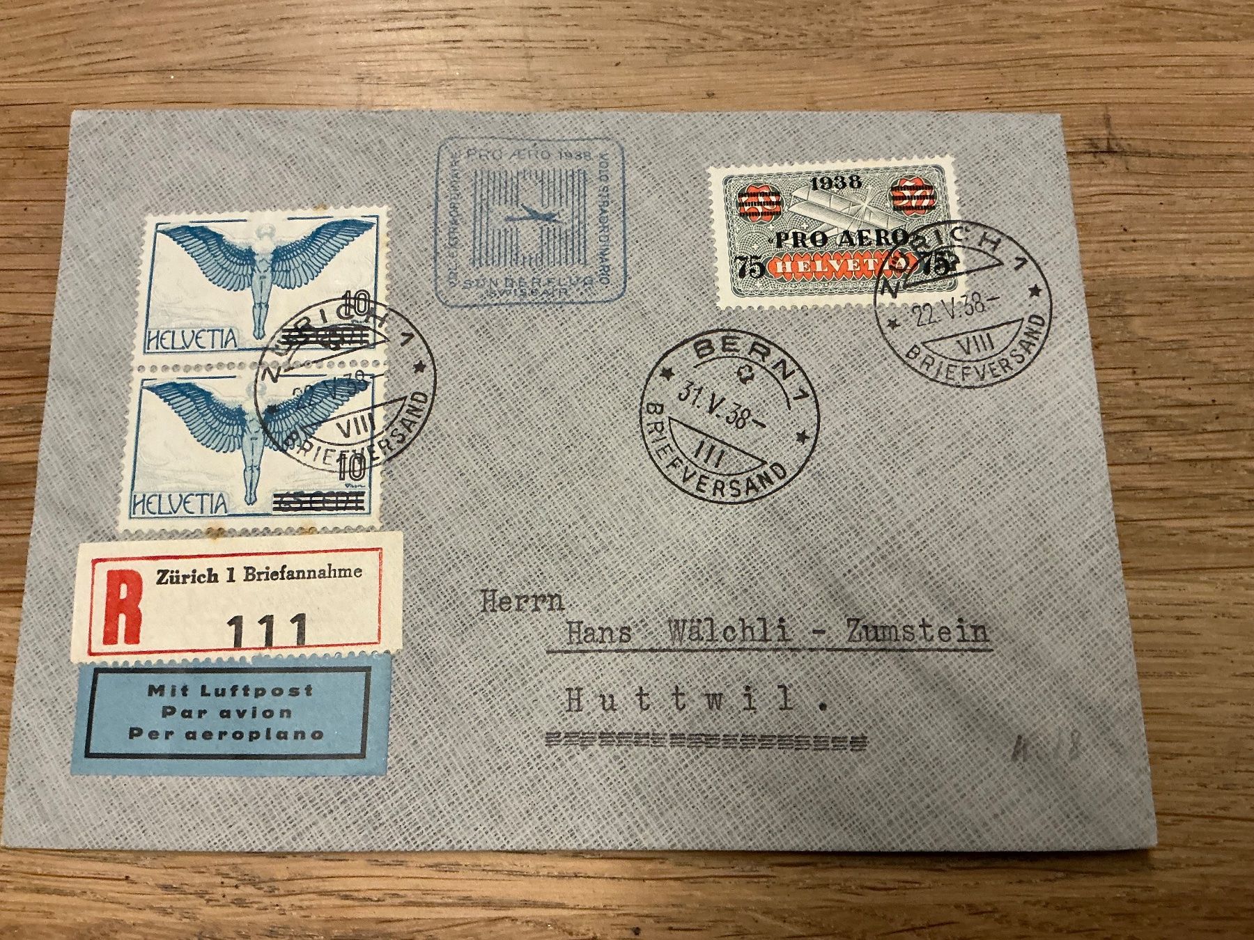 Tutti i francobolli: Historischer Luftpostbrief, 1938, seltene Briefmarken! – Usato da Hedingen venduto da Juniswiss