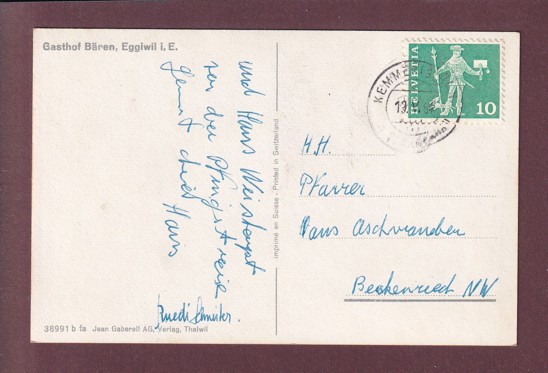 Cartes postales: EGGIWIL i. E. - 1964 – D'occasion à Pully par nicecards 1