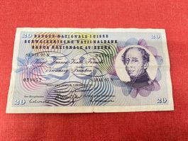 20 Franken Banknote 1974 gebraucht