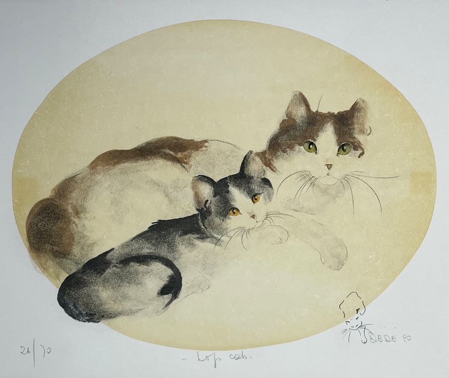 Dèdè (1936) Lithographie mit Katzen, Handsigniert 4