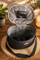 Kosmetiktasche schwarz rund mit Henkel und Gurt NEU