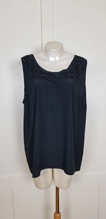 Top, schwarz, Spitze, Glitzer, Polyester, Gr. 50