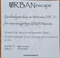 URBANescape Geschenkgutschein im Wert von 20 Chf