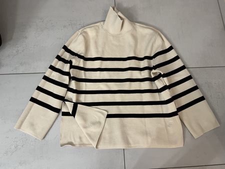 H&M Damen Rollkragenpullover beige/schwarz Gr. S gestreift
