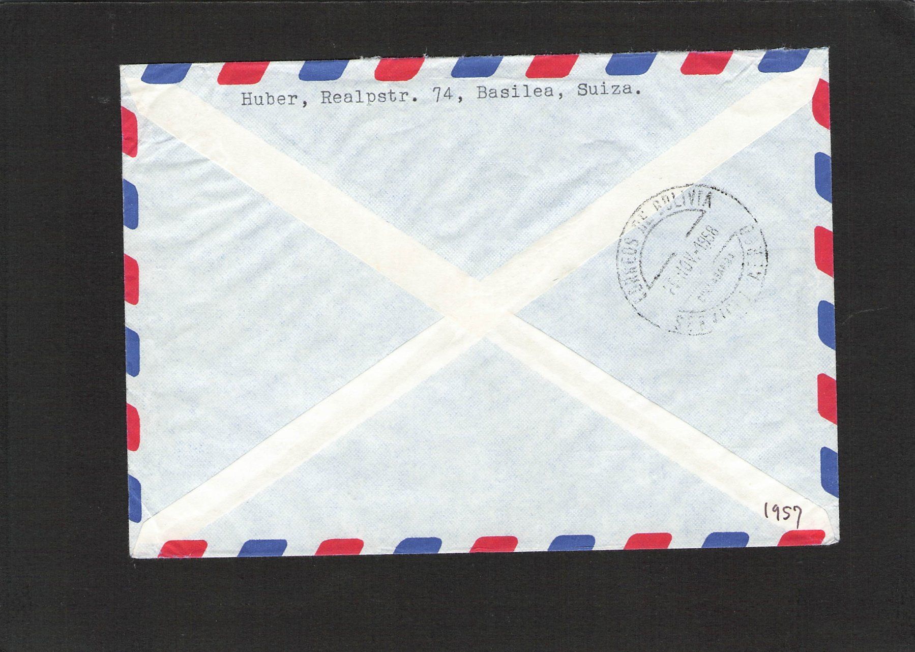 Tutti i francobolli: Flugpost Basel - Bolivien , 21.Xl.1958 – Usato da Reichenburg venduto da Pipo-67 1