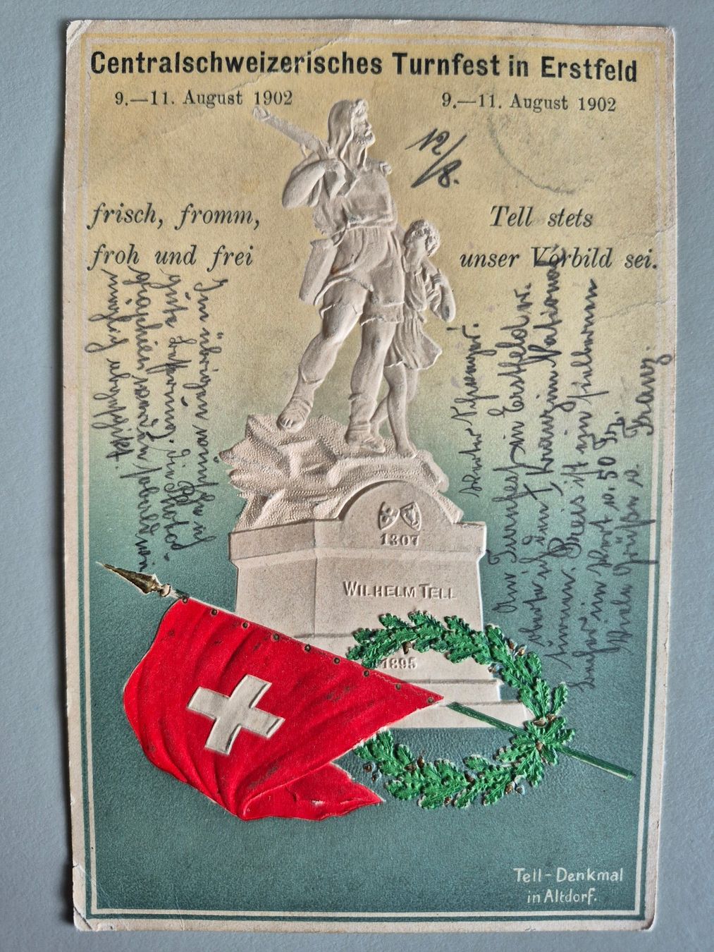 Cartoline postali: Centralschweizerisches Turnfest in Erstfeld, 1902 – Usato da Obernau venduto da countdown
