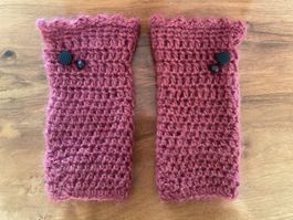 Pulswärmer Armstulpen Angora Wolle gestrickt dunkelrot Neu