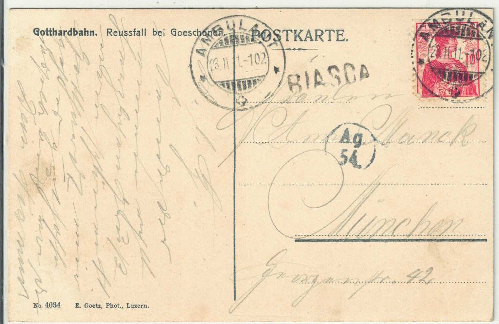 Ansichtskarten: Gotthardbahn - Reussfall bei Göschenen - Litho – Gebraucht aus Ettingen von Kartenplanet 1
