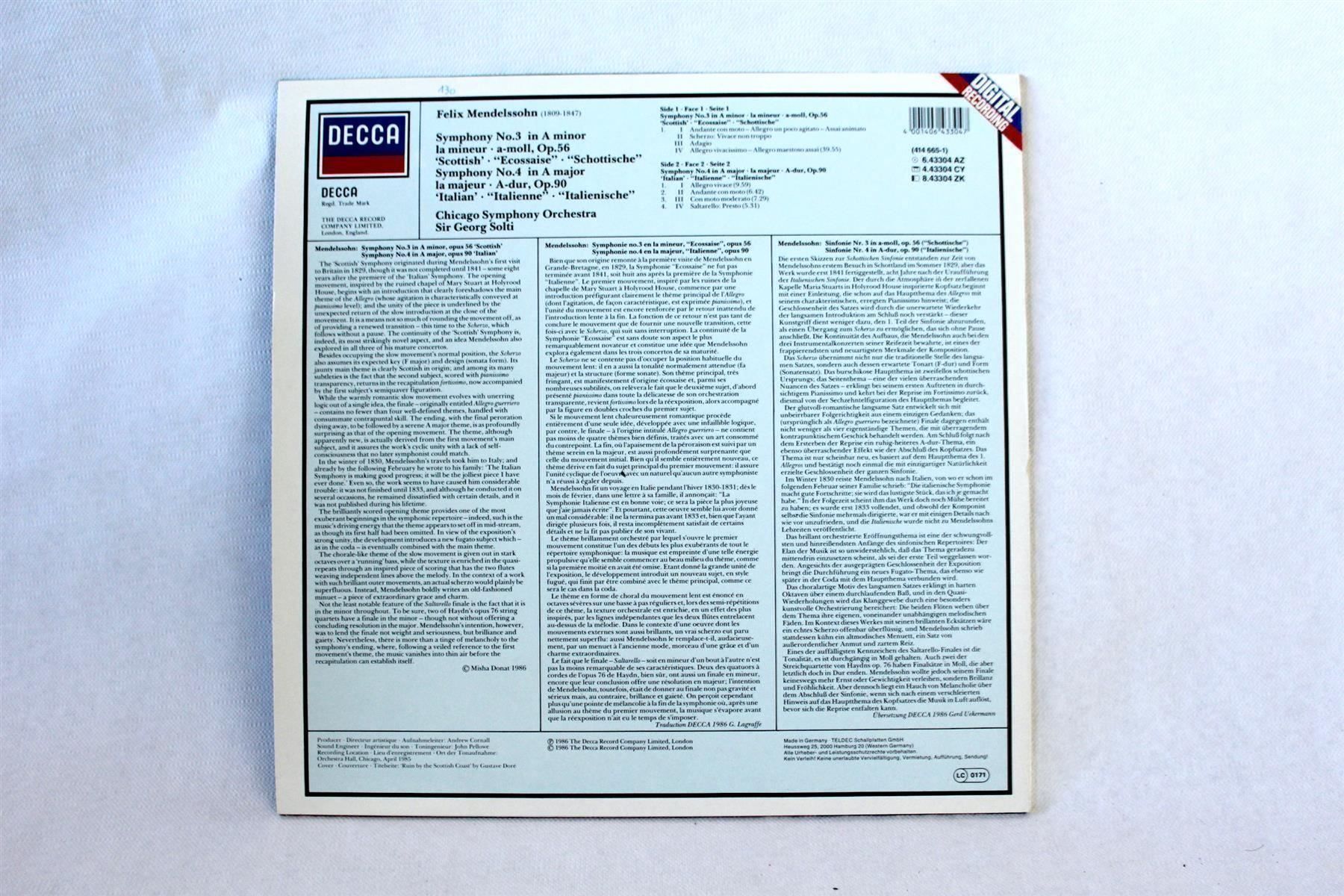 CD: MENELSSOHN: Symphony No.3 / No. 4 – Usato da Bern venduto da kultiges 3