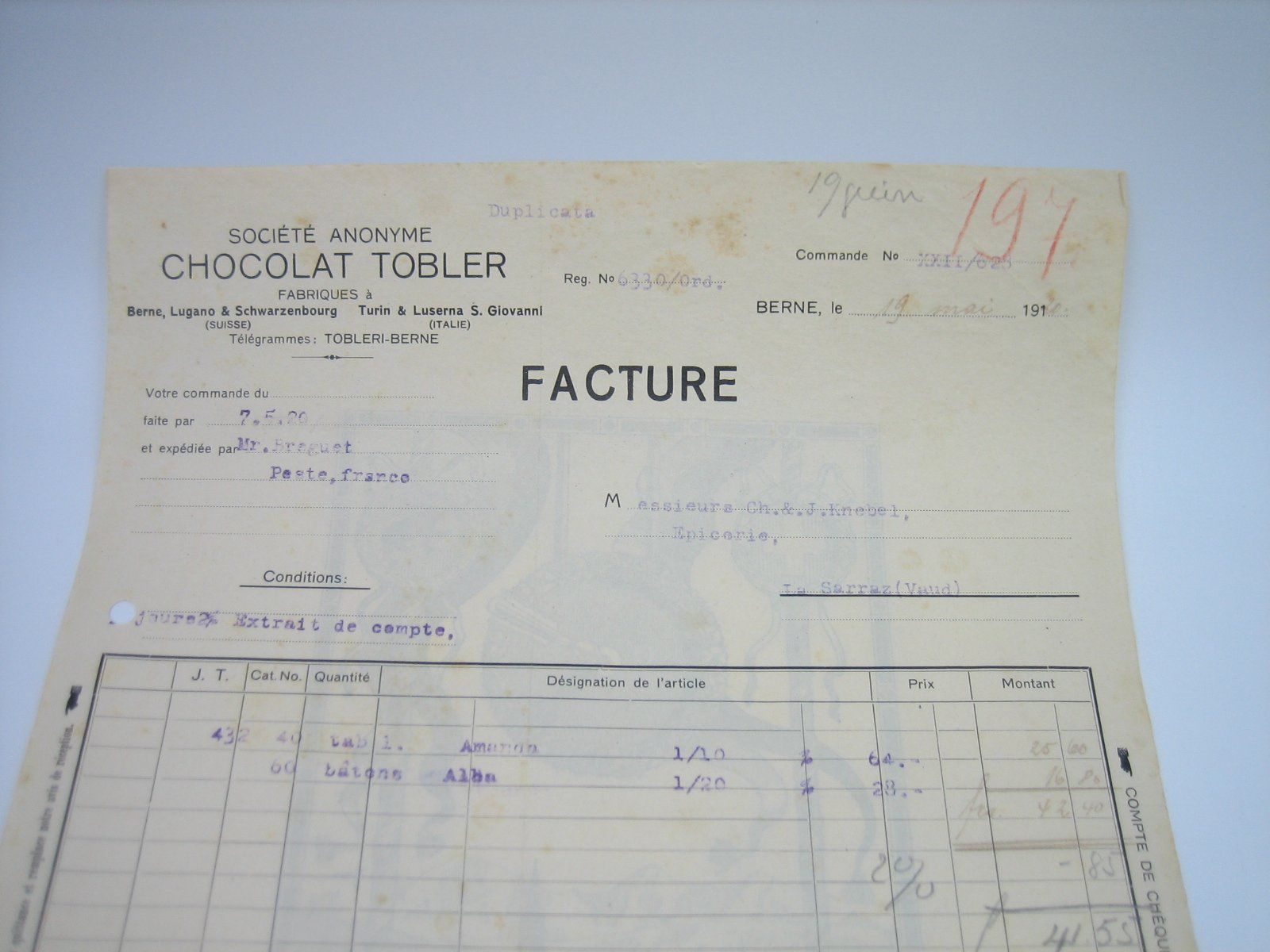 Foto & Immagini: Tobler Chocolat altes Werbeblatt/Rechnung – Usato da Zürich venduto da Tomi118 3