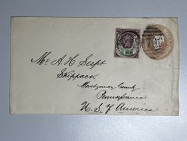 Grossbritannien 1888, #198, to USA, top gest. Rarität!