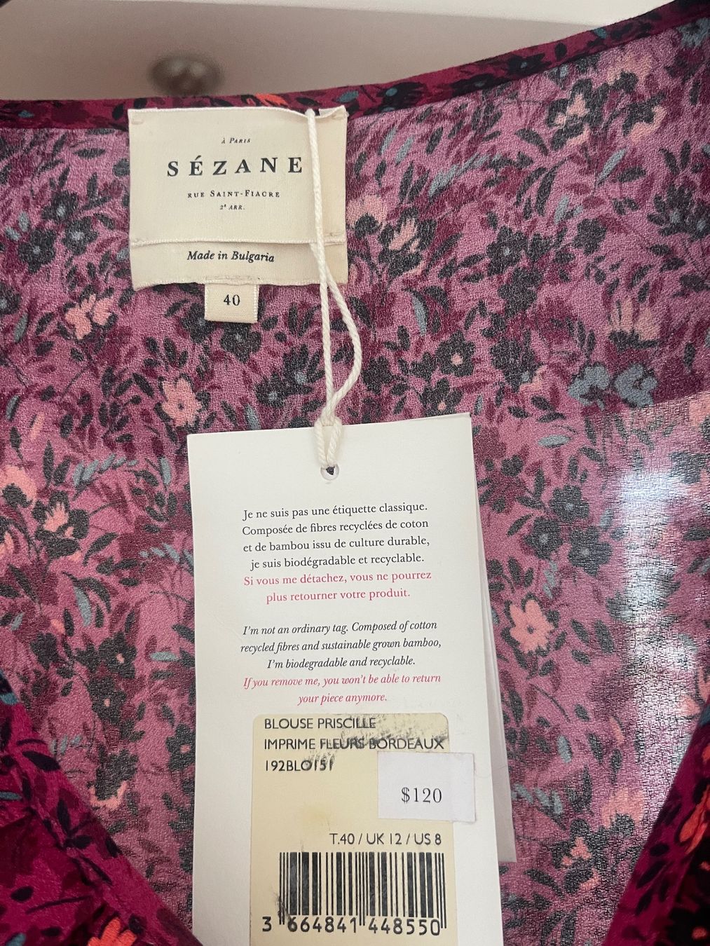 Chemisiers: Sézane Bluse Priscille bordeaux  Gr 40 – Neuf avec emballage d'origine à Horgen par Sol-verde 1