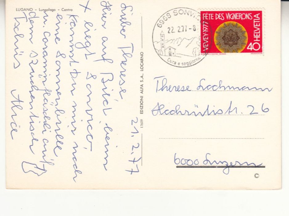 Cartoline postali: Lugano 1977 – Usato da Bürglen TG venduto da StampGraf 1