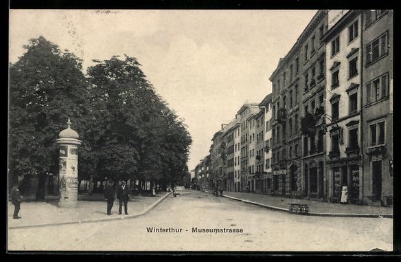 Cartoline postali: AK Winterthur, Museumstrasse mit Litfaßsäule – Usato da Berlin venduto da bartko-reher