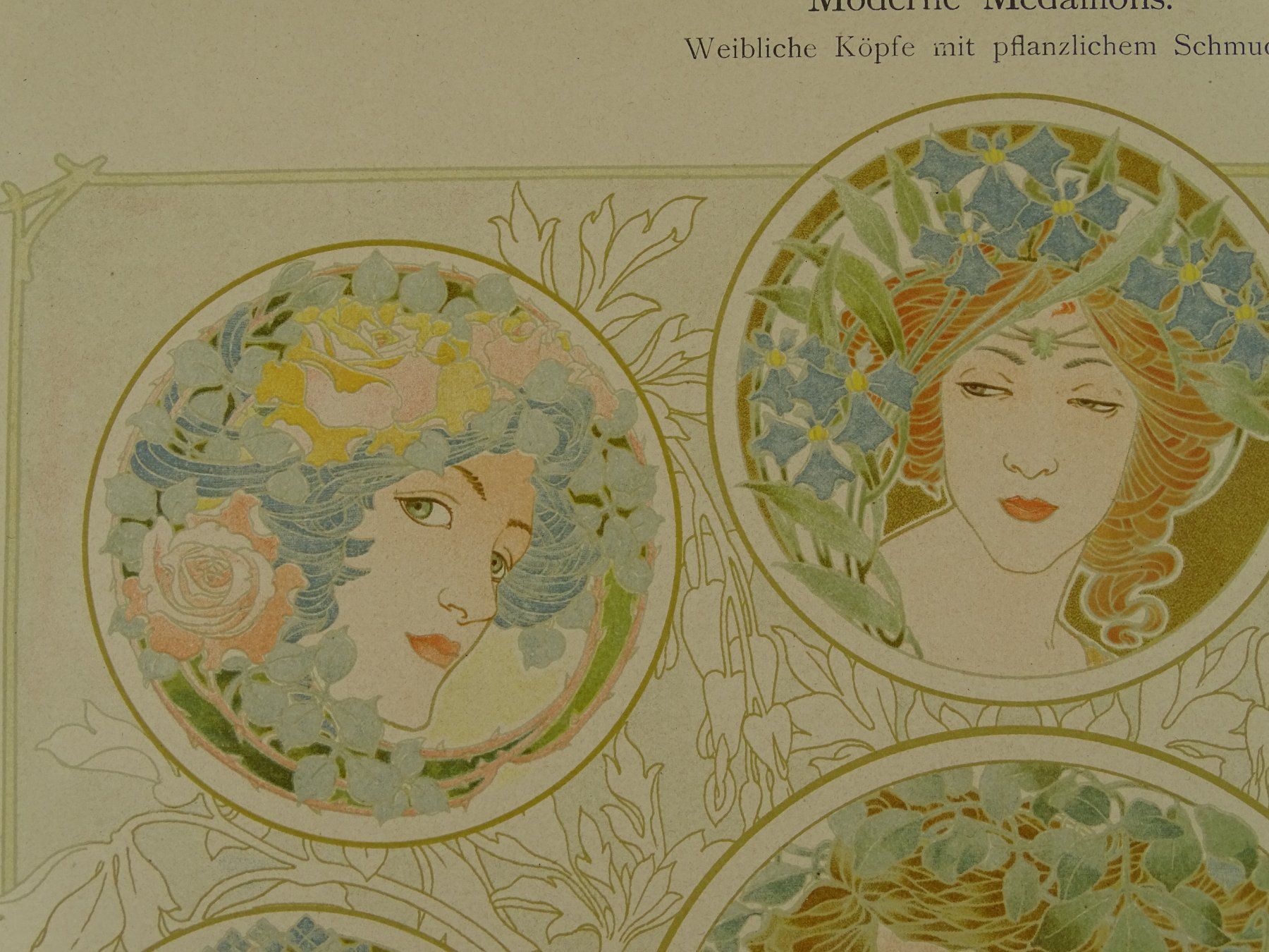 Grafica & Litografie: JUGENDSTIL MODERNE MEDAILLONS, WEIBLICHE KÖPFE – Usato da Grüningen venduto da Kartensammler 3