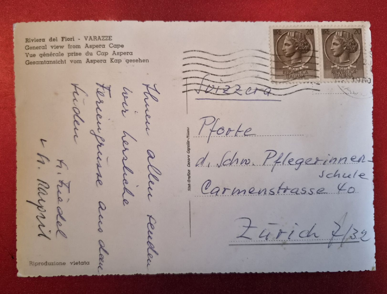 Cartoline postali: Varazze Punta Aspera 1960 – Usato da Melchnau venduto da Arthurius 1