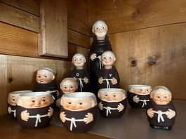 Kapuziner Mönche Figuren Set, 11-teilig, Vintage!