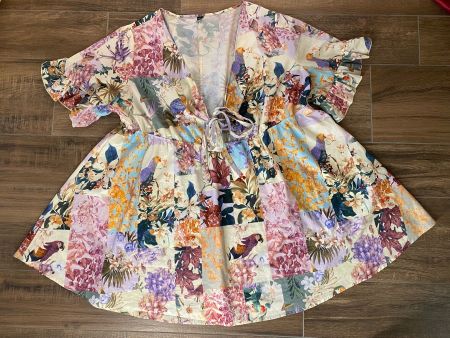 Kleid sommerlich Blumen & Papageien-Print Gr. 54 / 56 / 58