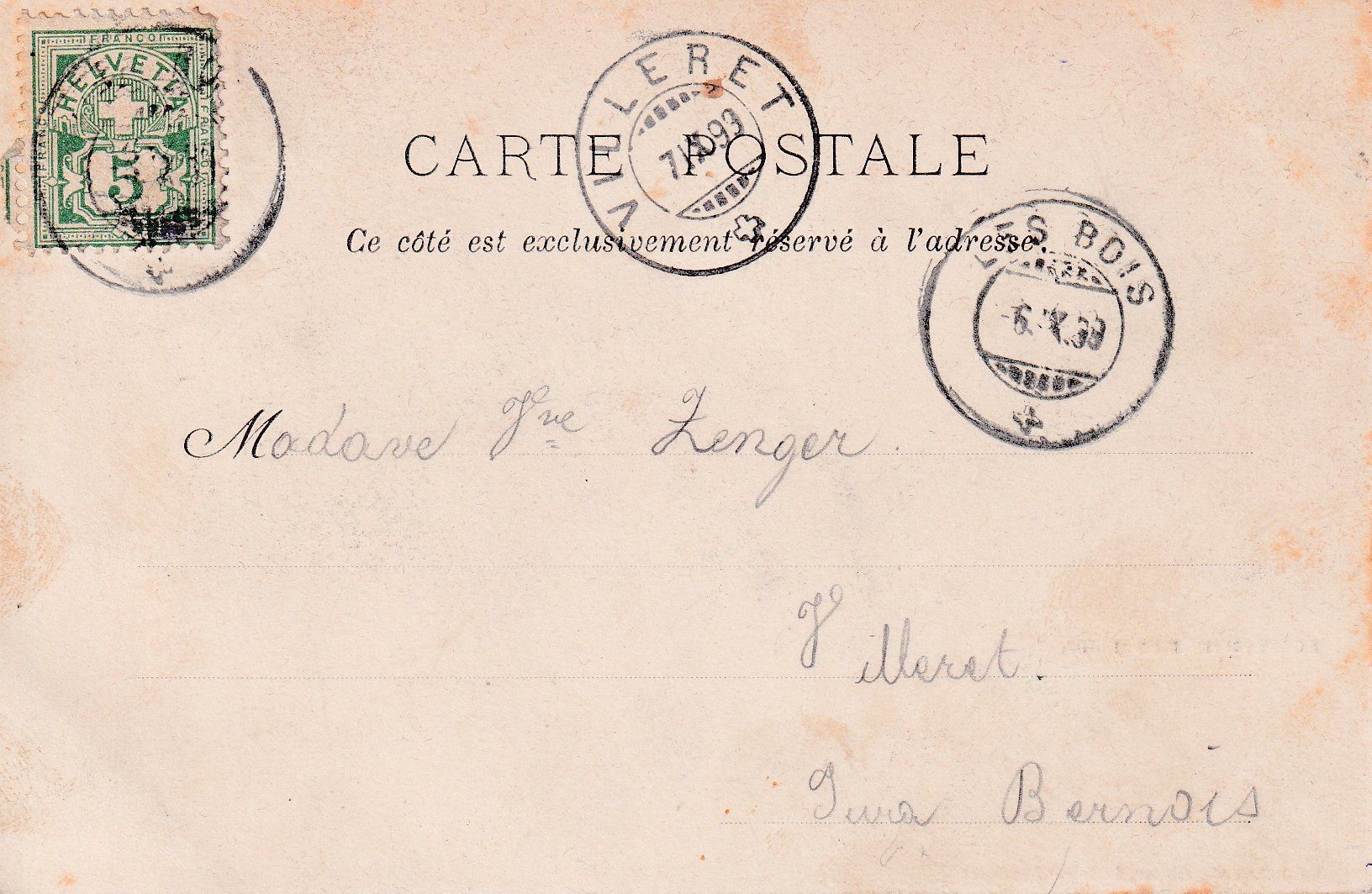 Cartoline postali: Les Bois   JU        en 1899 – Usato da Brig venduto da Valcards54 1