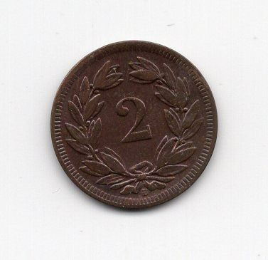 Tutti le monete: (939) Schweiz, 2 Rappen, 1893, top stgl – Usato da Rüthi (Rheintal) venduto da erdnuessli1