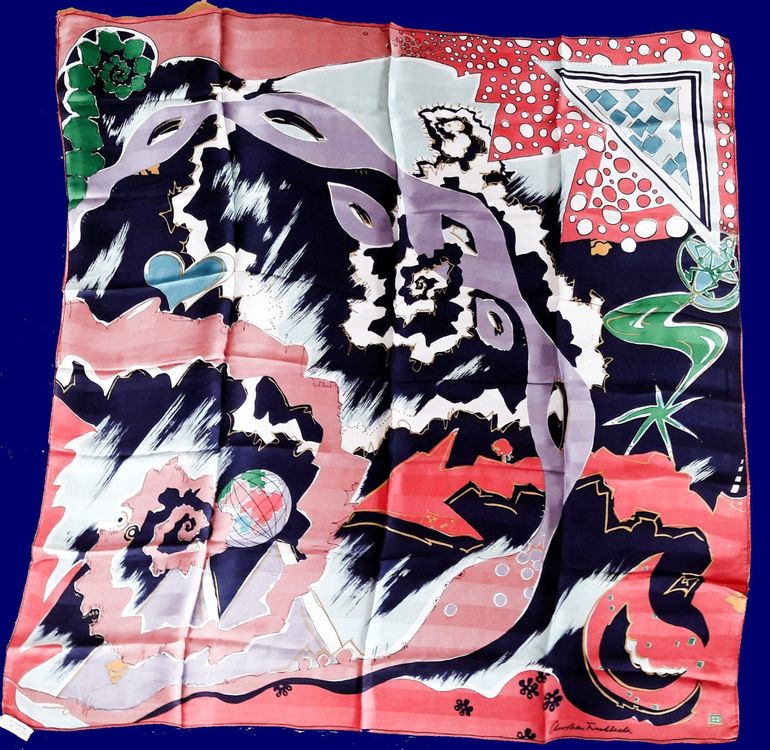 Foulard Carré Vintage Nathalie Andersen - 76x76cm - Motif Fleurs - Italie