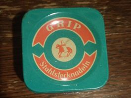 Vintage Grip Stahlsstecknadeln Dose, leer, Grün, Top!