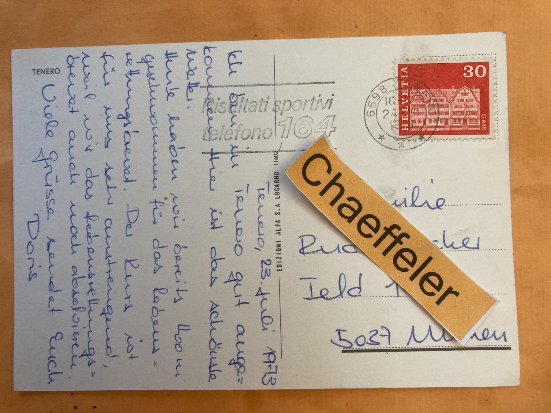 Cartes postales: 1973 Tenero – D'occasion à Zürich par Chaeffeler 1