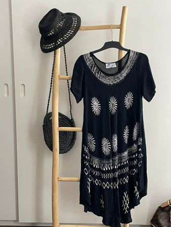 😎🏖️😎Robe d'été "Cotton Town" noir imprimé M-L, Neuf