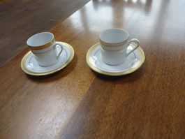 2 tasses à café et sous-tasses dorées feuille d'or - Neuves